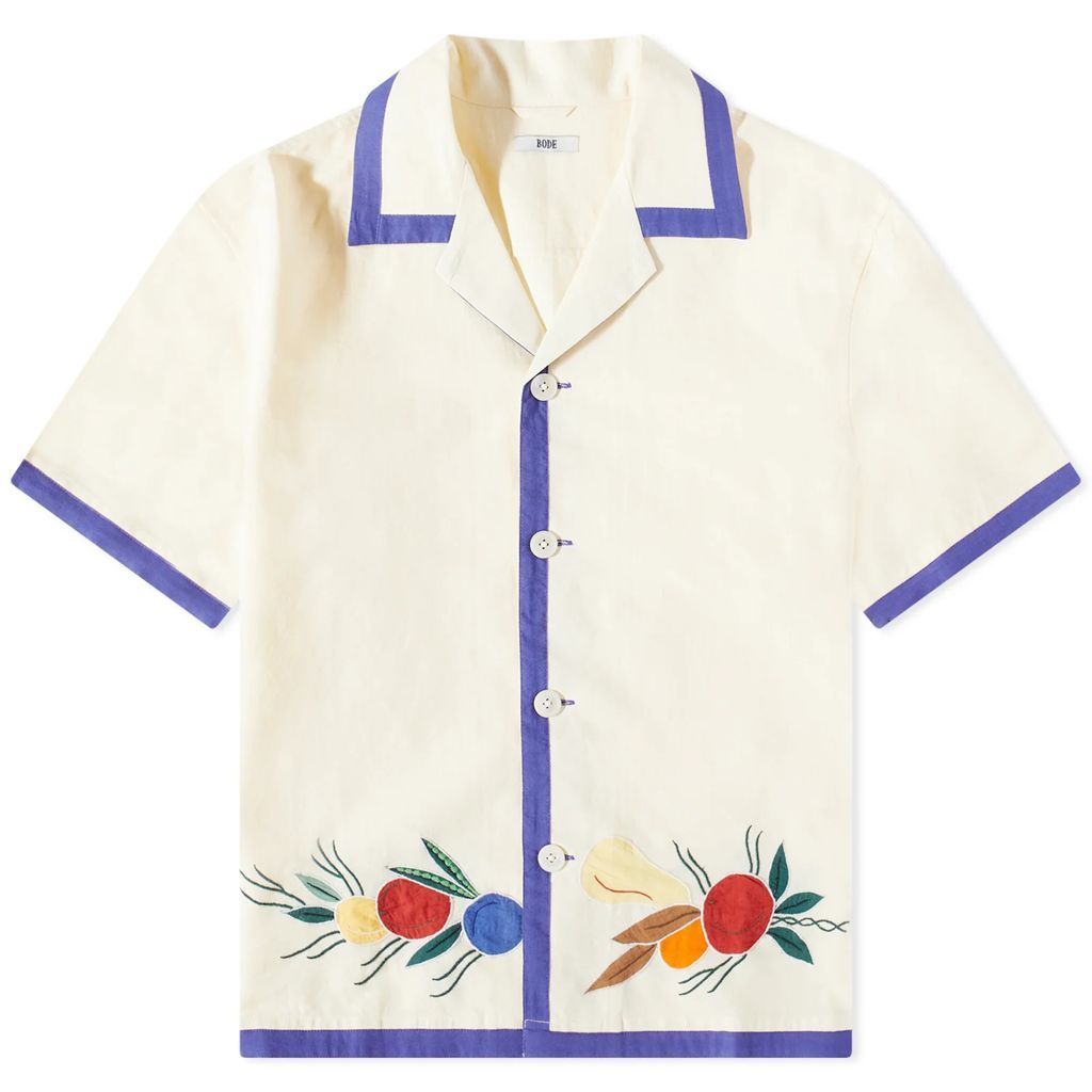 Men's Applique Fruit Bunch Vacation Shirt White Multi