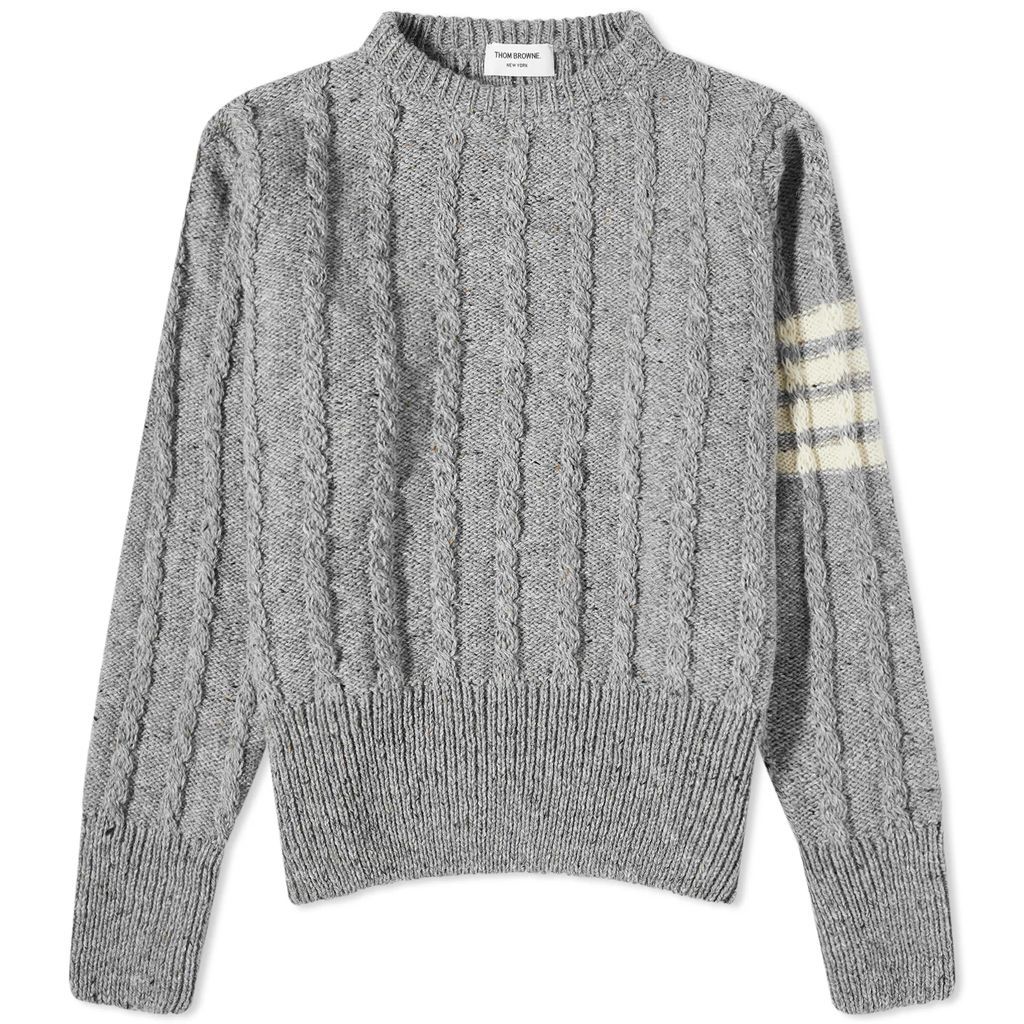 Men's 4 Bar Donegal Cable Crew Knit Light Grey