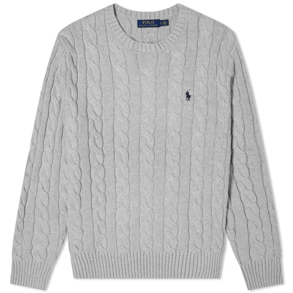 Men's Cotton Cable Crew Knit Fawn Grey Heather