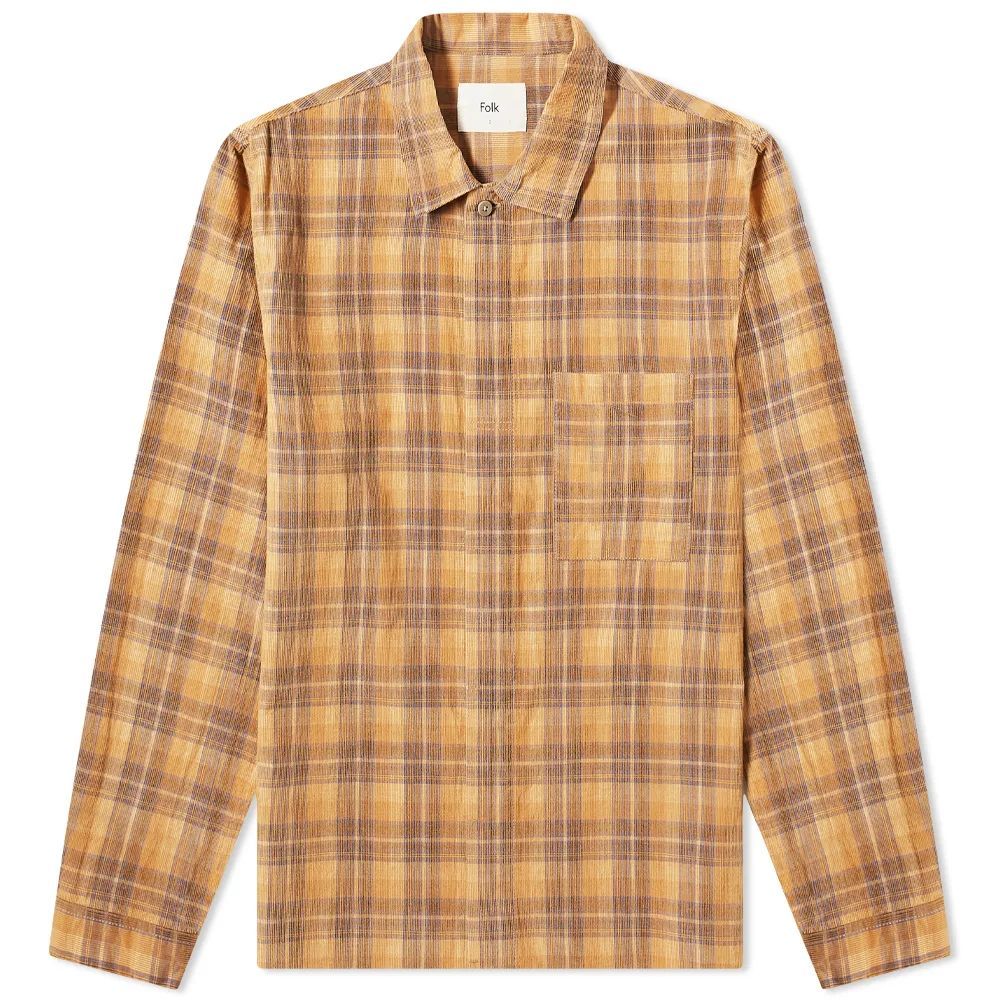 Men's Cord Patch Shirt Orange Check Cord