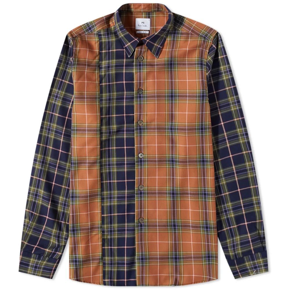 Men's Cut Up Checked Flannel Shirt Brown
