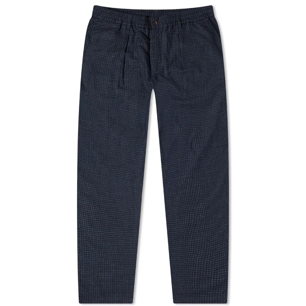 Men's Check Wool Pleated Track Pant Navy