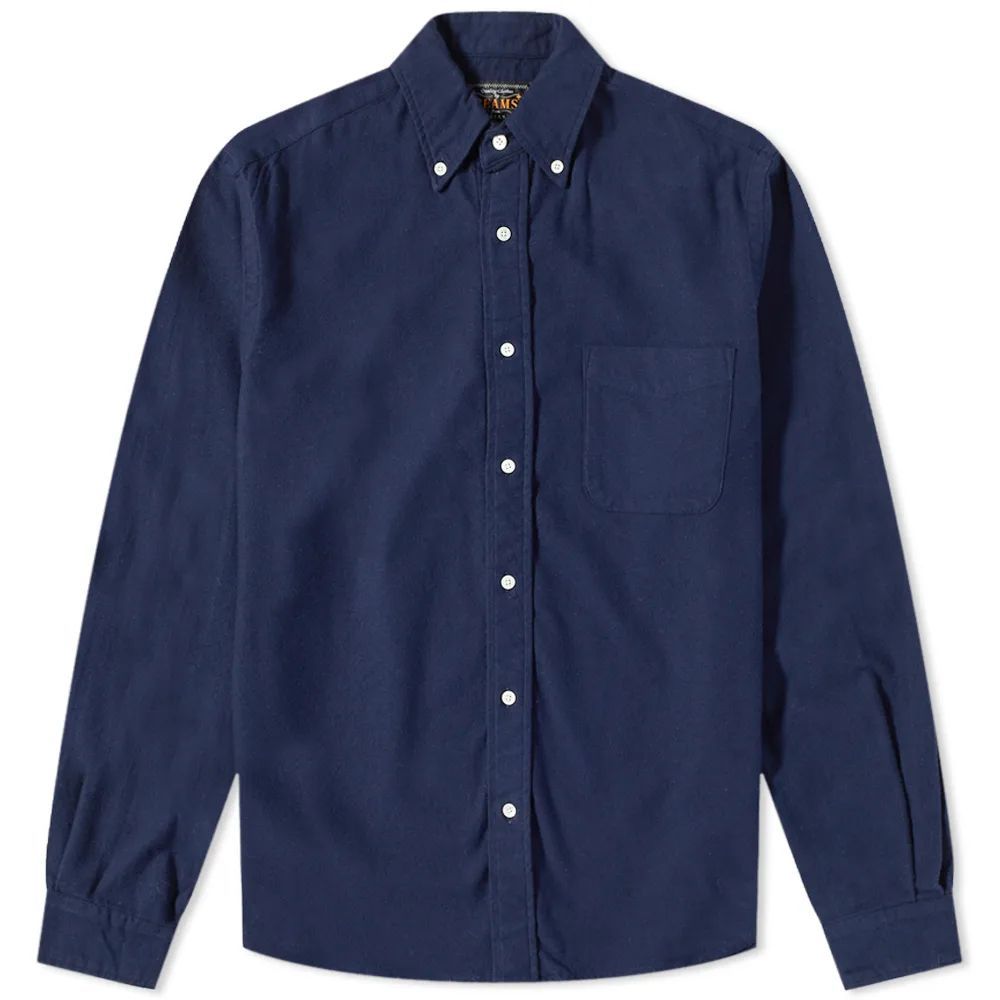 Men's Button Down Solid Flannel Shirt Navy