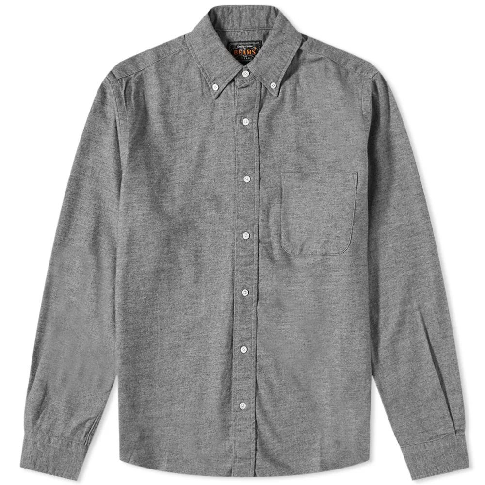 Men's Button Down Solid Flannel Shirt Grey