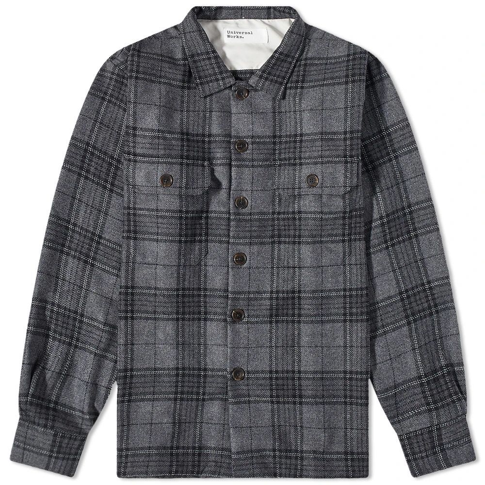 Men's Check Wool Utility Overshirt Grey