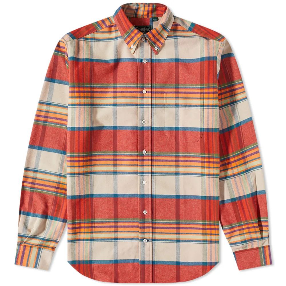 Men's Button Down Moleskin Flannel Shirt Sunrise Stripe