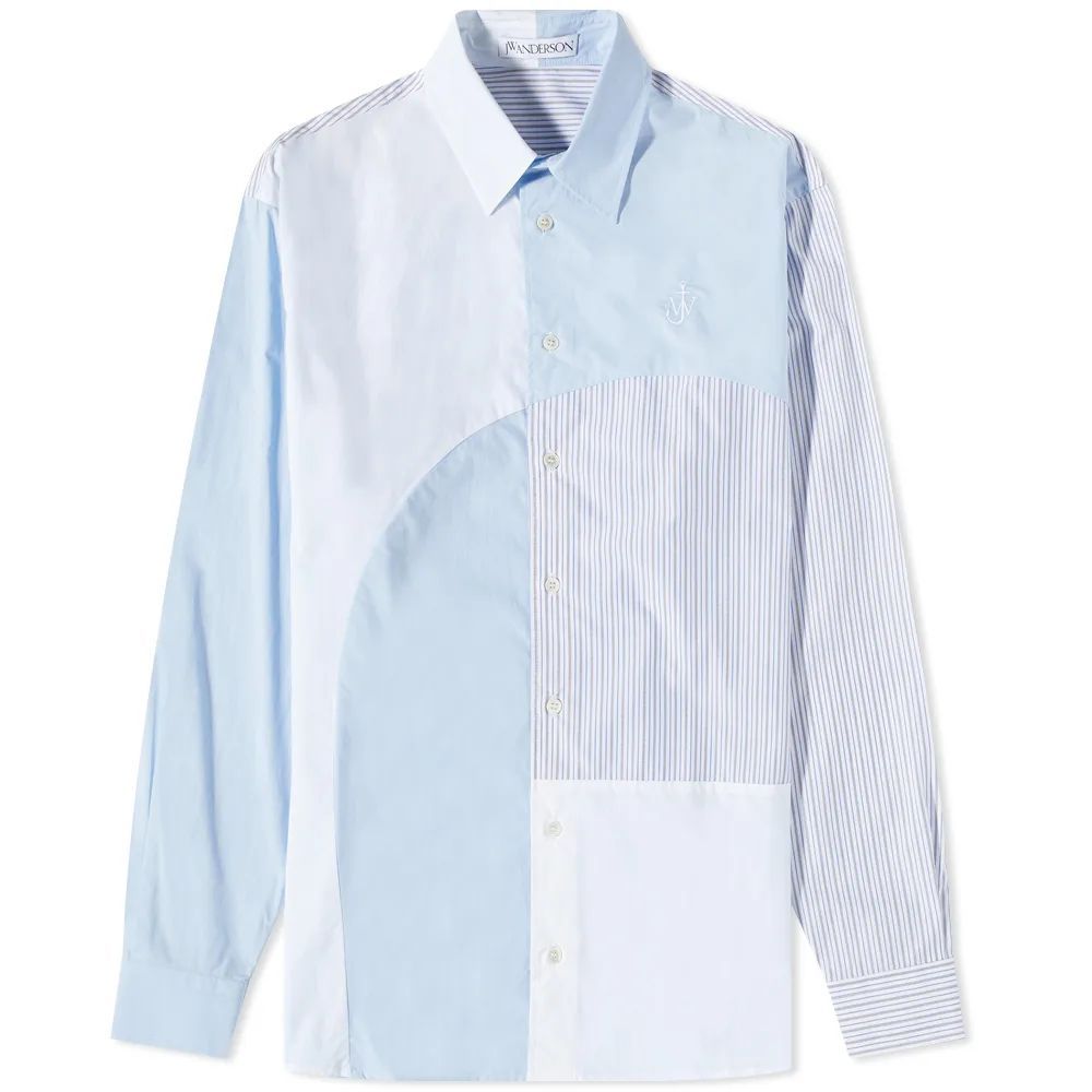 Men's Curved Patchwork Shirt Blue/White