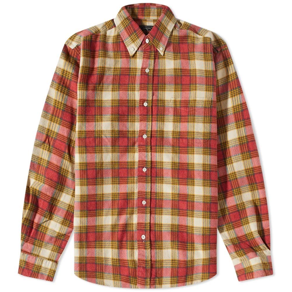 Men's Button Down Check Flannel Shirt Red