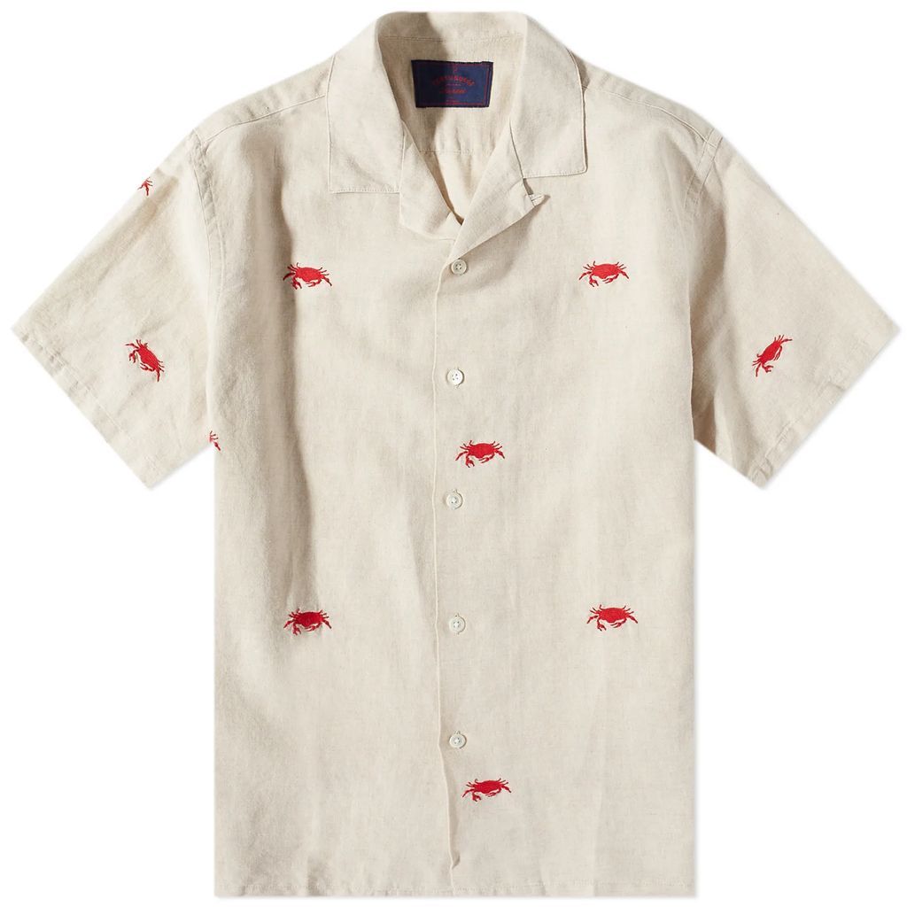 Men's Crab Embroidered Vacation Shirt Beige
