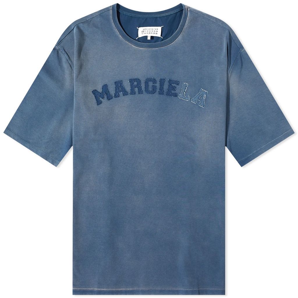 Men's Distressed College Logo T-Shirt Blue