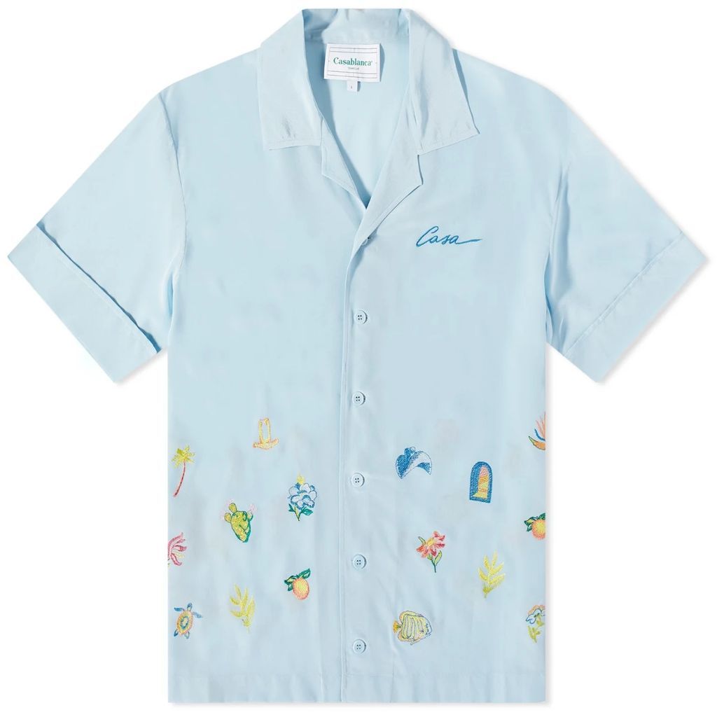 Men's Embroidered Logo Short Sleeve Shirt Light Blue