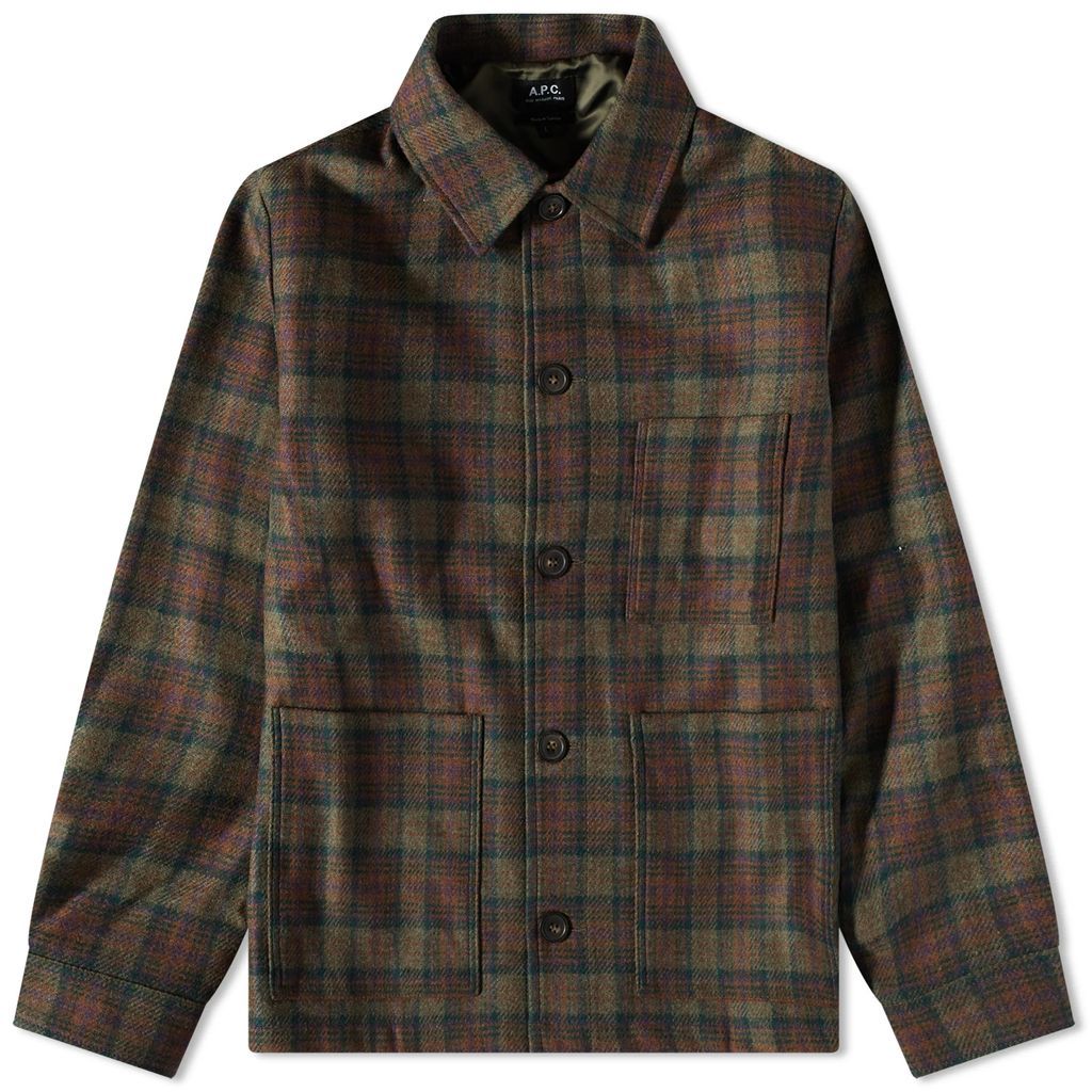 Men's Emile Checked Wool Chore Jacket Brown
