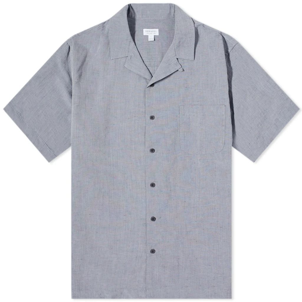 Men's Cotton Linen Short Sleeve Shirt Light Navy Melange
