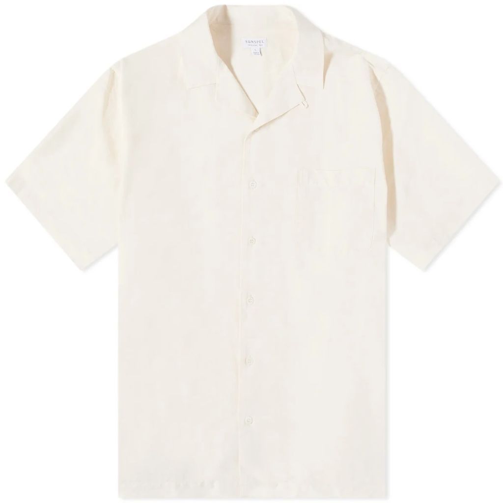 Men's Cotton Linen Short Sleeve Shirt Ecru