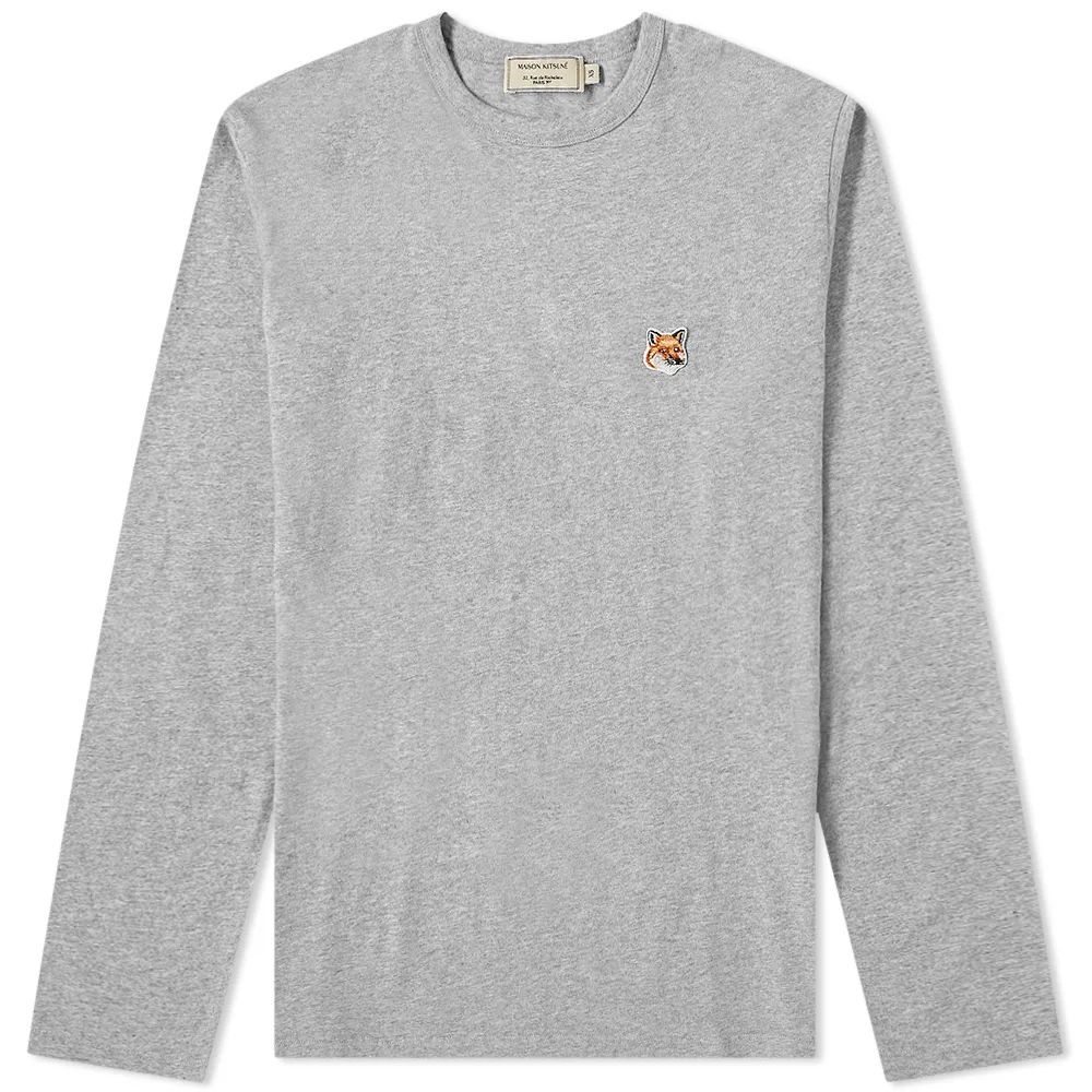 Men's Long Sleeve Fox Head Patch T-Shirt Grey Melange