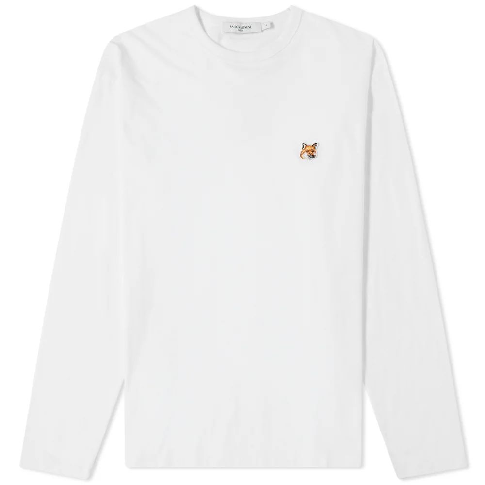 Men's Long Sleeve Fox Head Patch Regular T-Shirt White