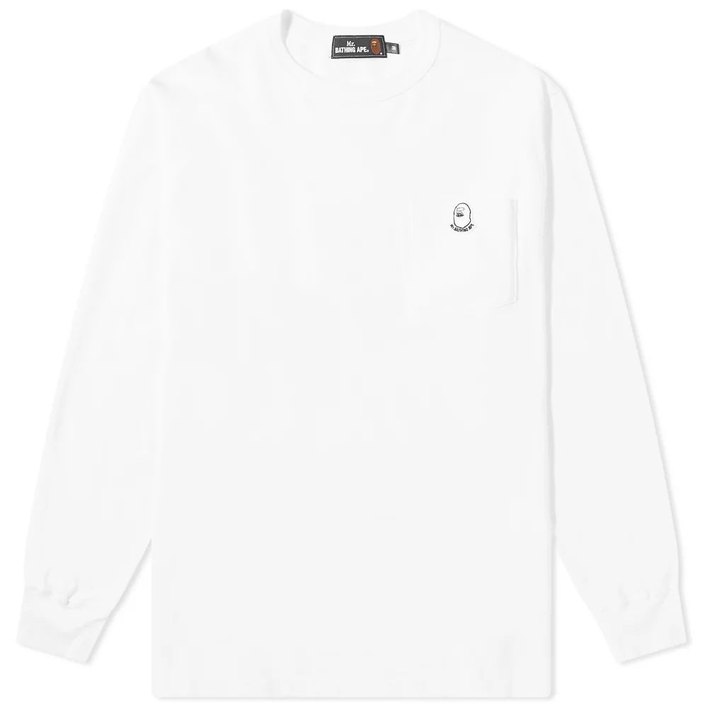 Men's Long Sleeve Pocket Wide T-Shirt White