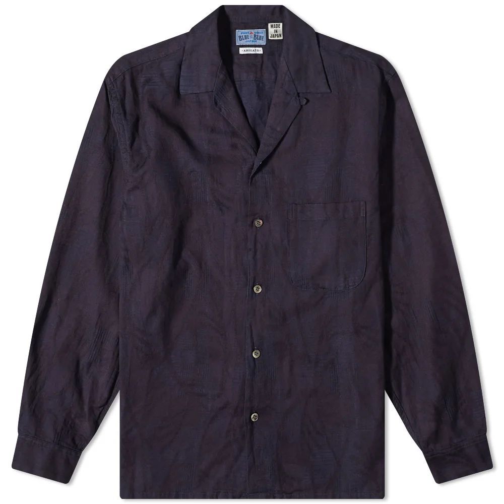 Men's Indigo Dyed Susuki Jacquard Open Collar Shir