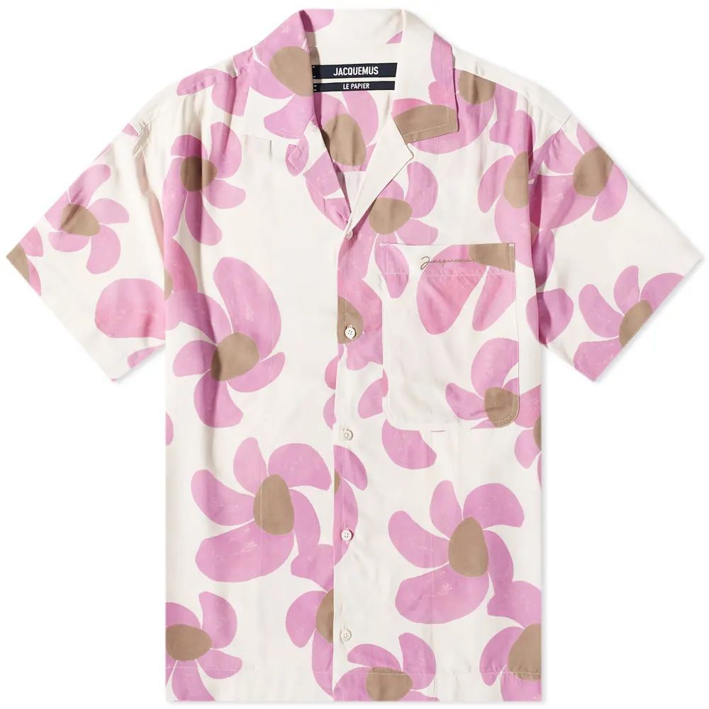 Men's Flower Logo Vacation Shirt White/Pink