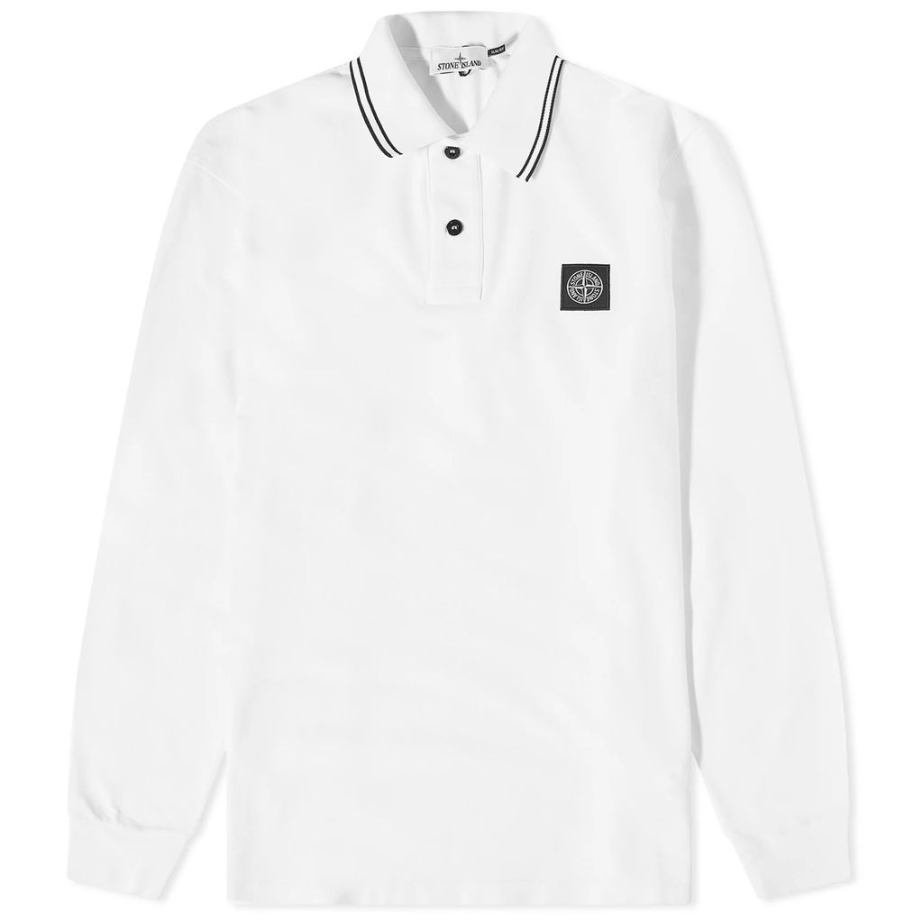 Men's Long Sleeve Patch Polo White