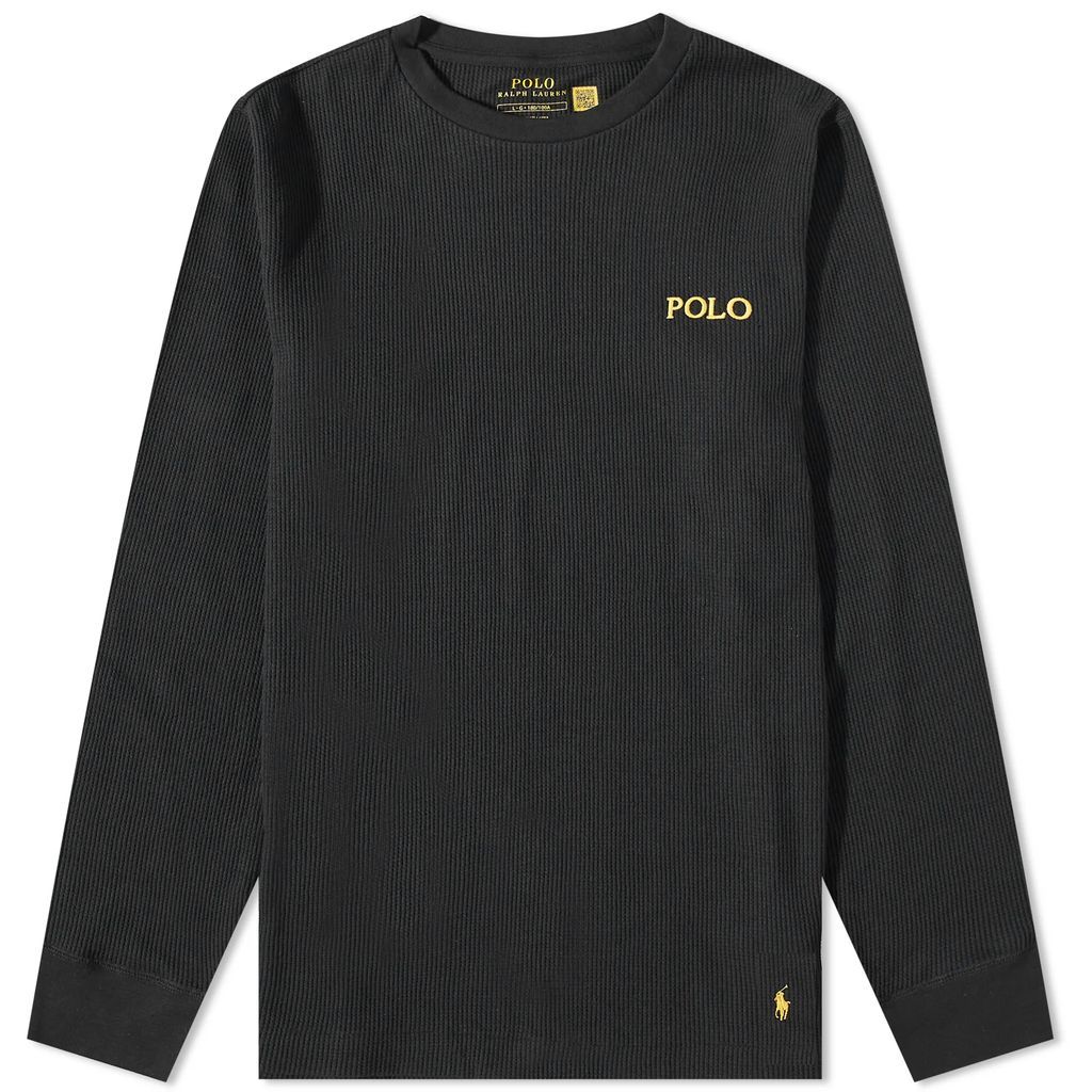Men's Long Sleeve Waffle Lounge T-Shirt Polo Black