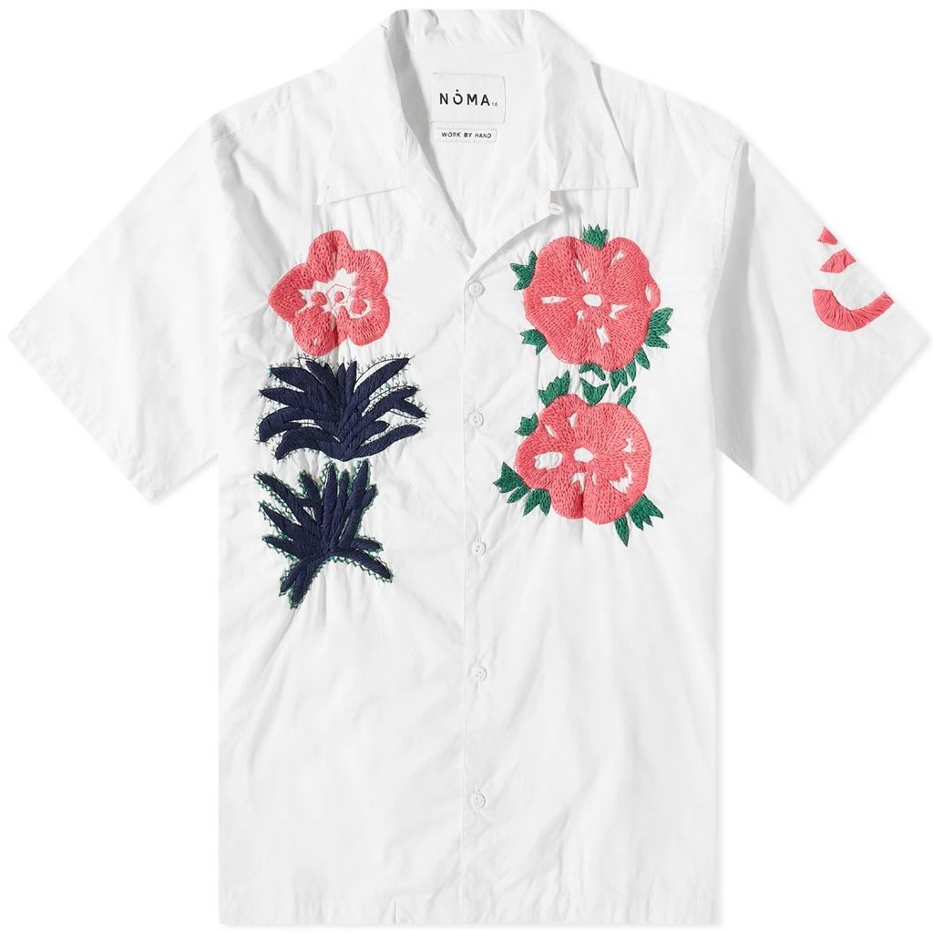 Men's Flower & Cactus Hand Embroidery Vacation Shirt White