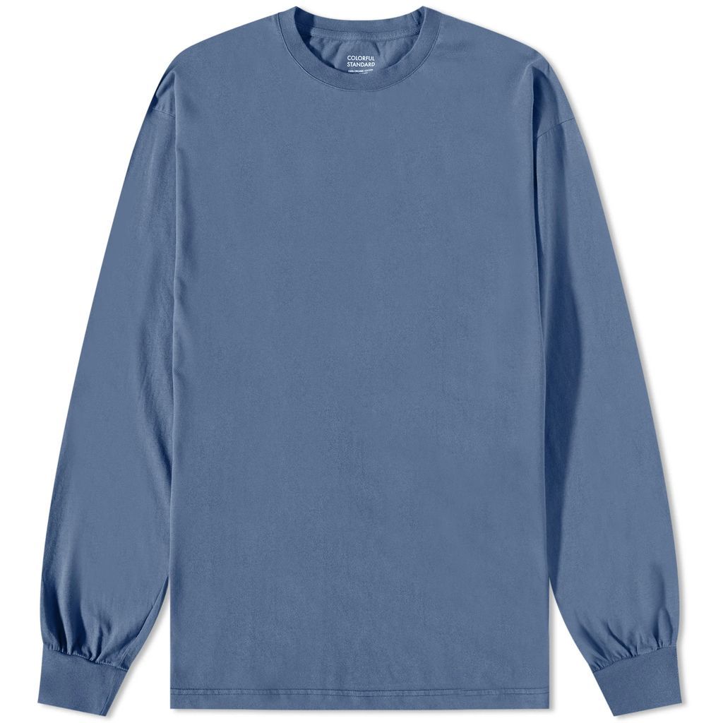 Men's Long Sleeve Oversized Organic T-Shirt Petrol Blue