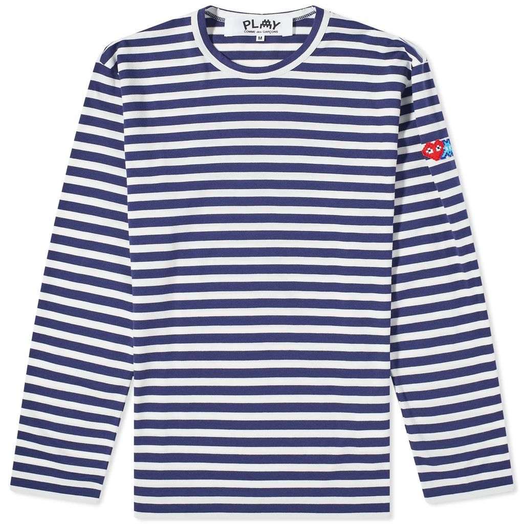 Men's Long Sleeve Invader Heart Striped T-Shirt Blue/White