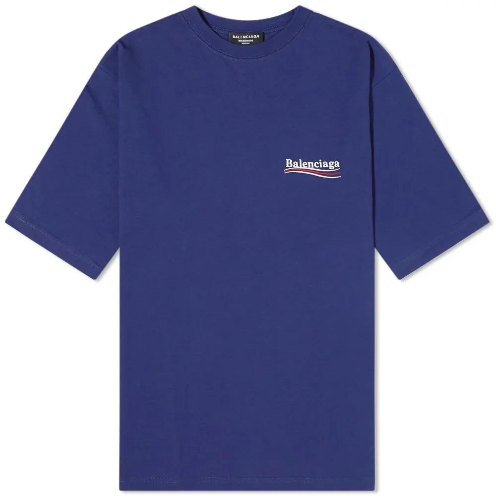 Men's Oversized Political Campaign Logo T-Shirt Pacific Blue/White