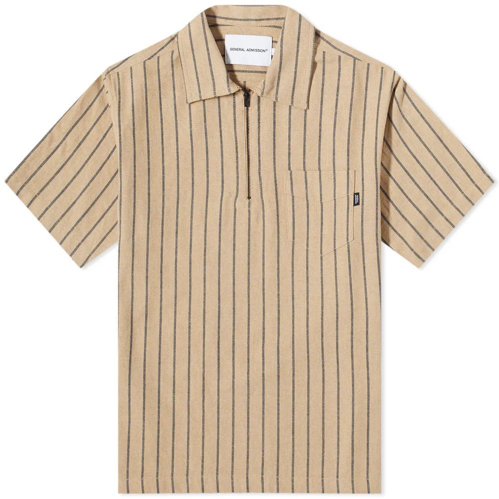Men's Quarter Zip Shirt Beige Stripe