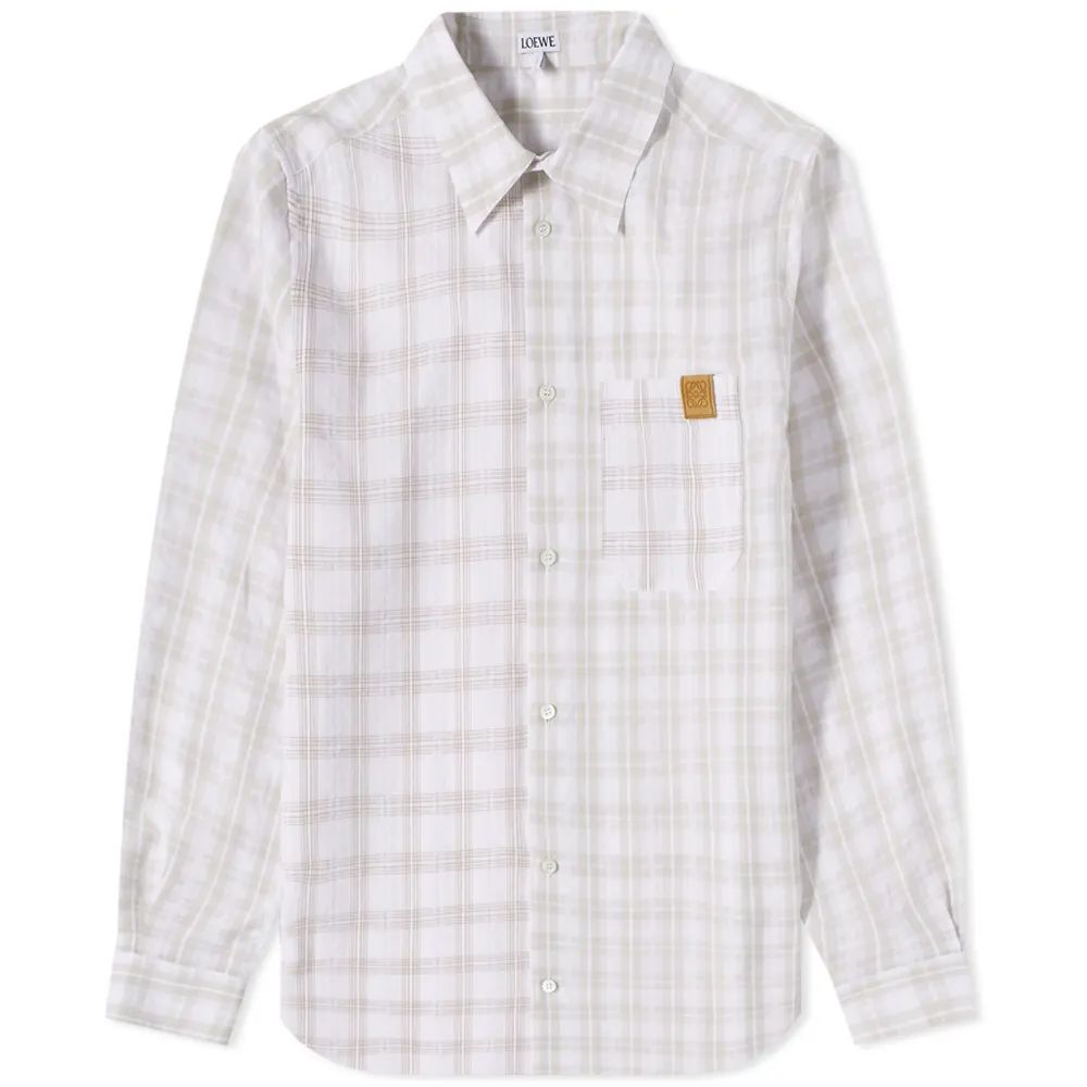 Men's Patchwork Check Shirt White/Beige