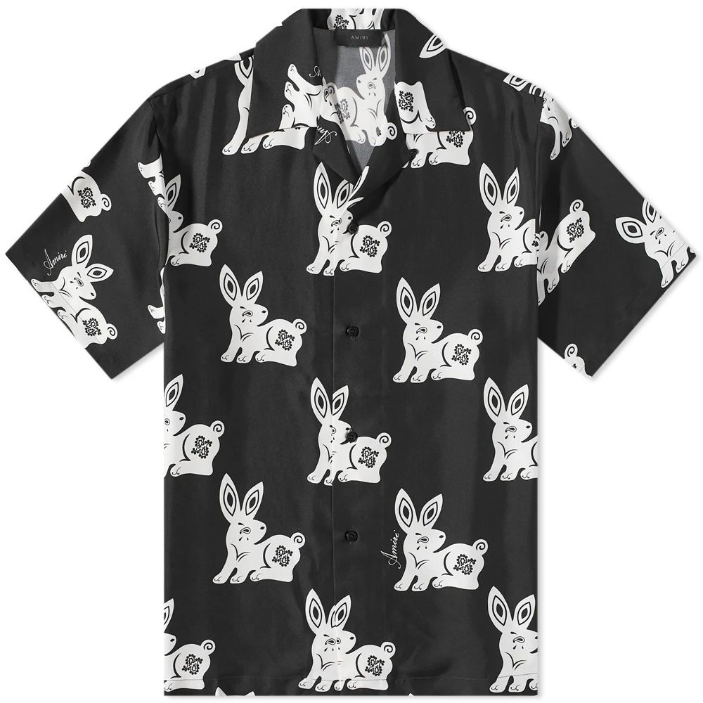 Men's Rabbit All Over Bowling Shirt Black/White