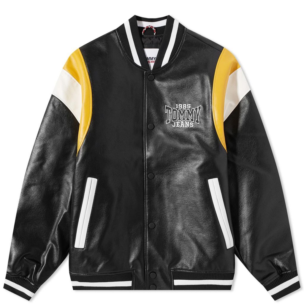 Men's RLX Leather Letterman Jacket Black