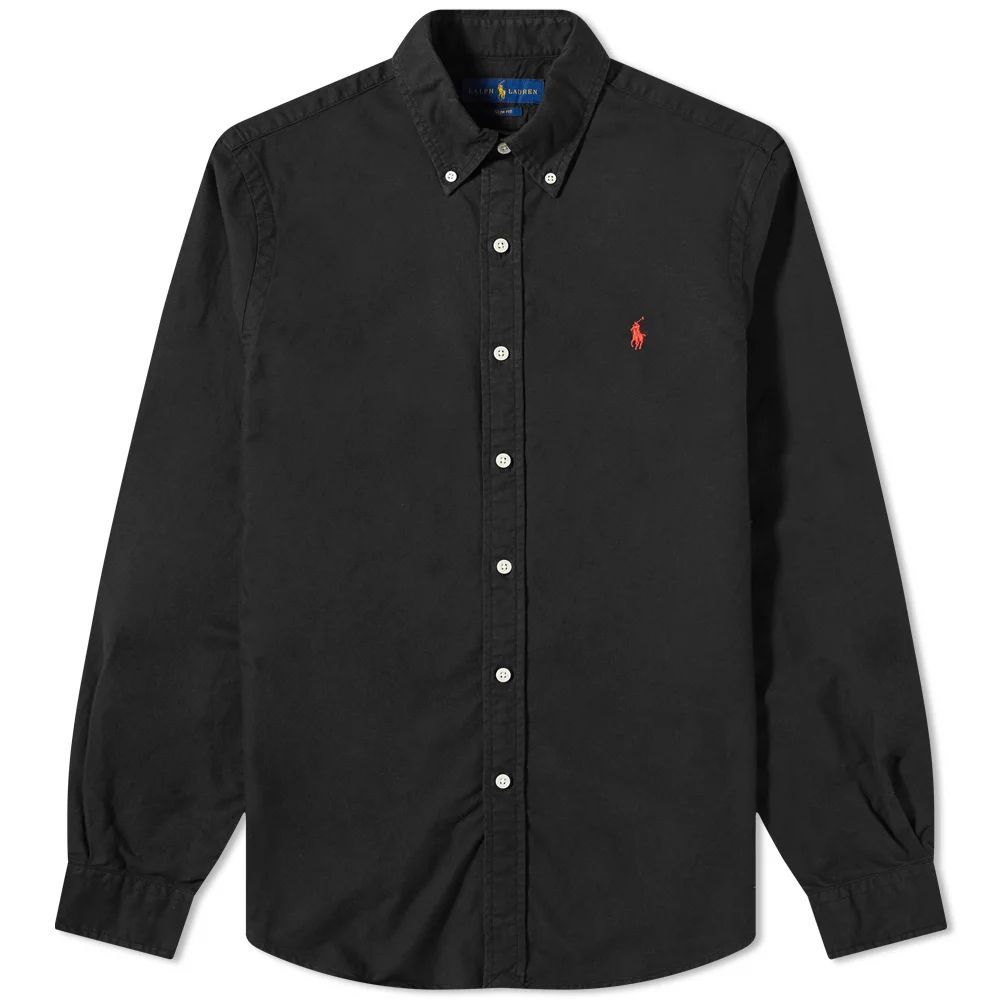 Men's Slim Fit Garment Dyed Button Down Shirt Polo Black