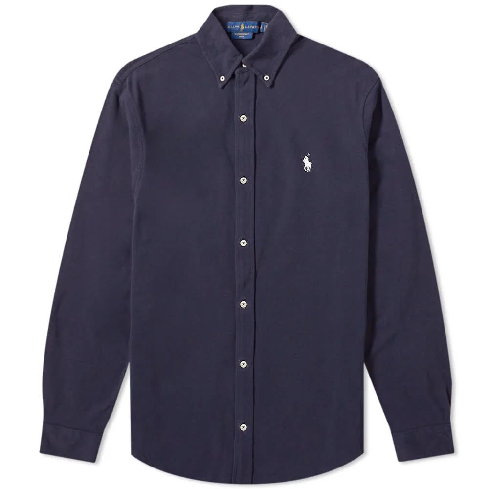 Men's Slim Fit Button Down Pique Shirt Aviator Navy