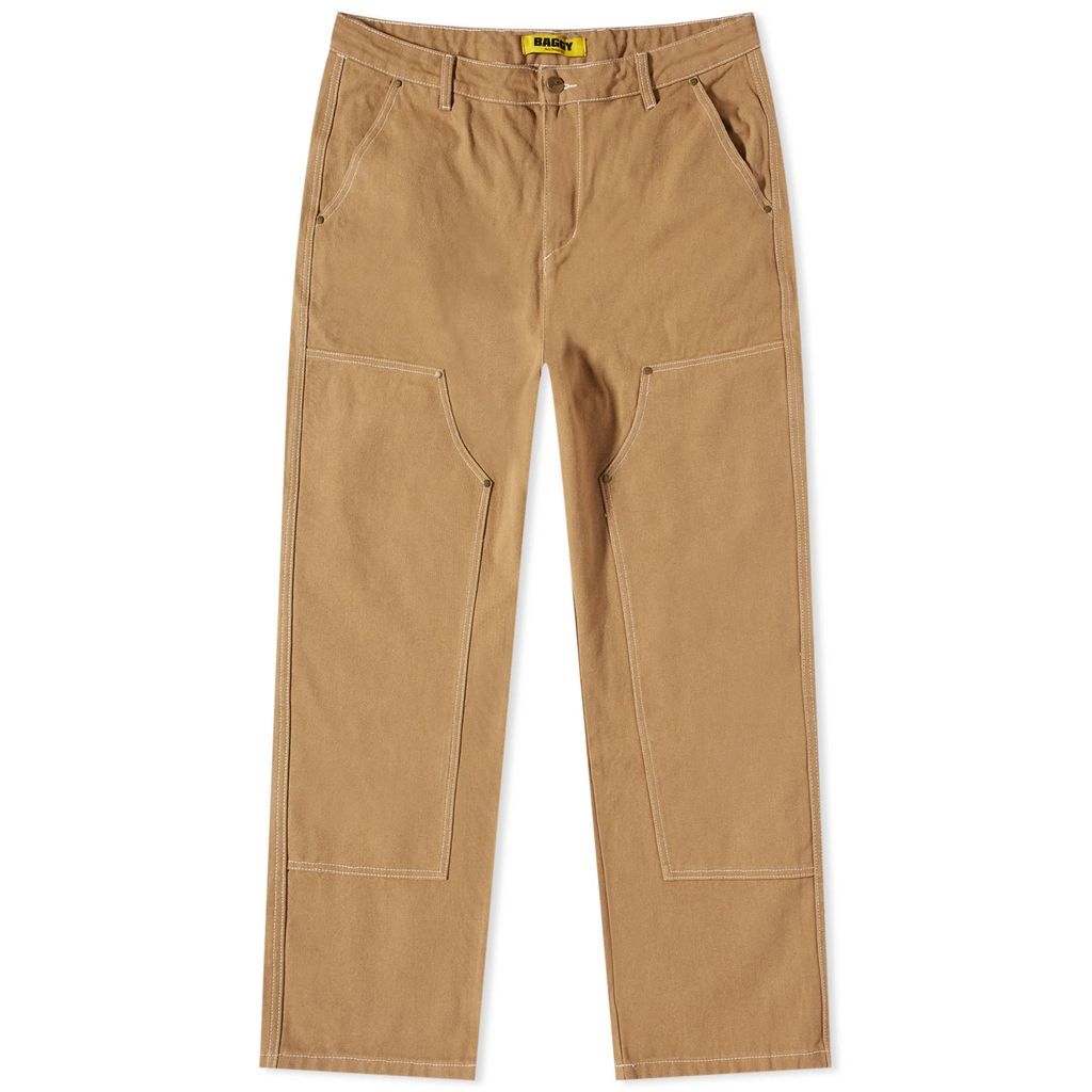 Men's Washed Canvas Double Knee Pant Brown
