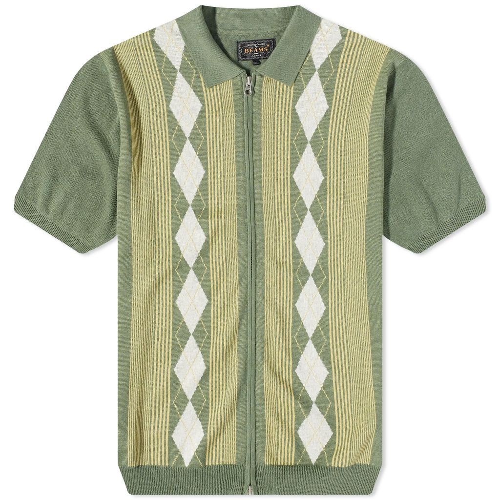 Men's Zip Stripe Polo Knit Green