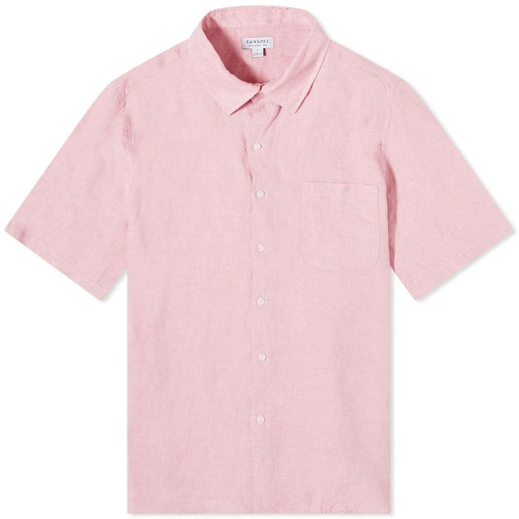 Men's Linen Short Sleeve Shirt Shell Pink