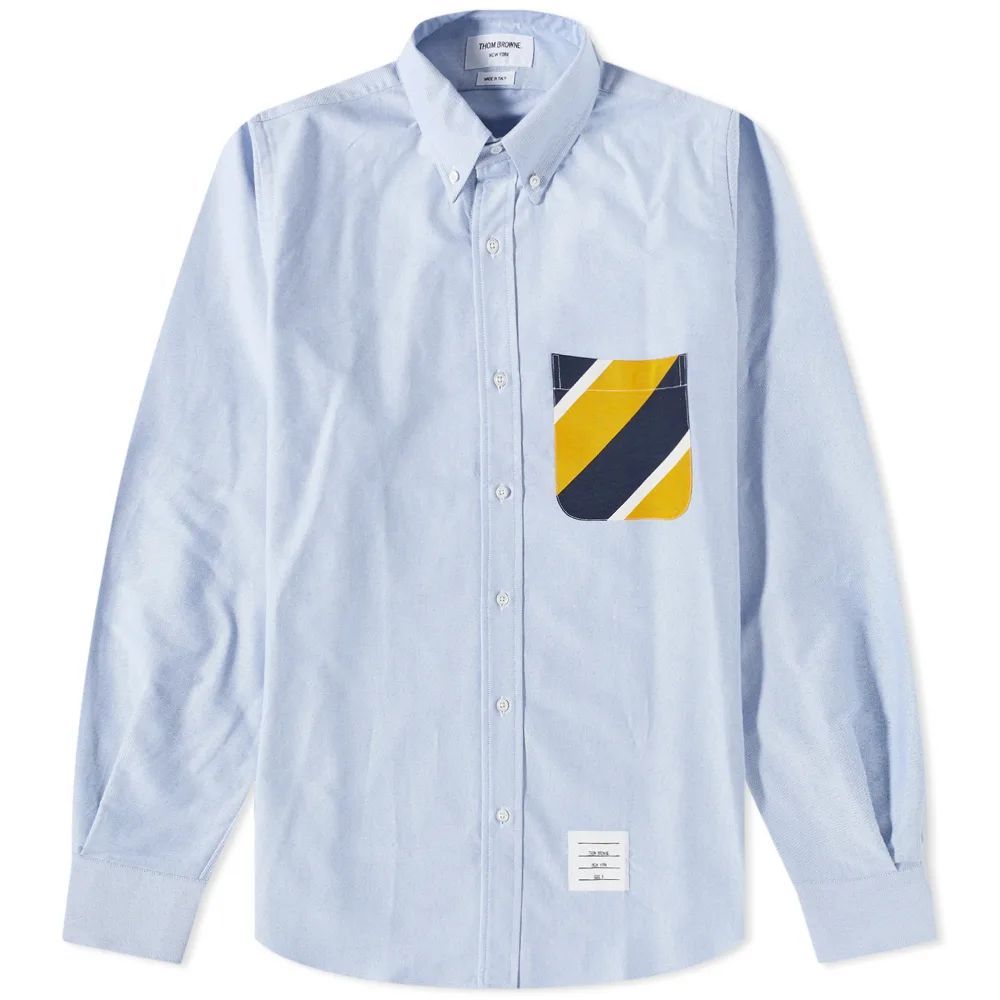 Men's Tie Silk Pocket Button Down Shirt Light Blue