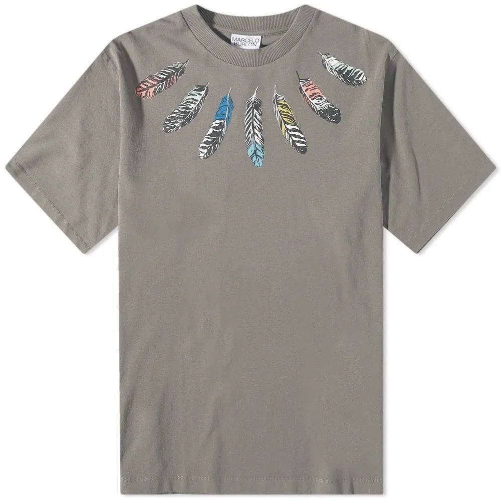 Men's Collar Feathers Oversized T-Shirt Army