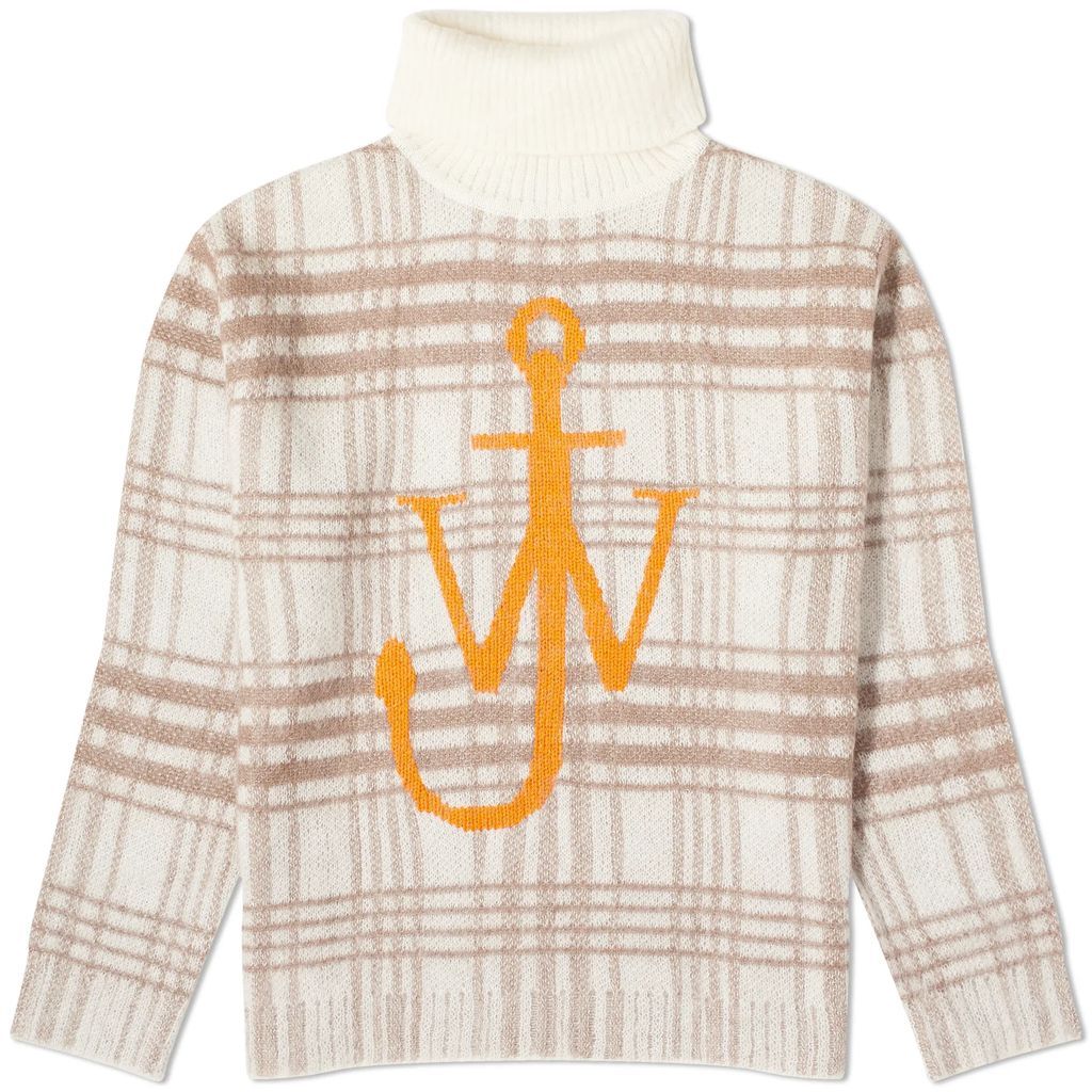 Men's Anchor Check Crew Knit Off White/Brown