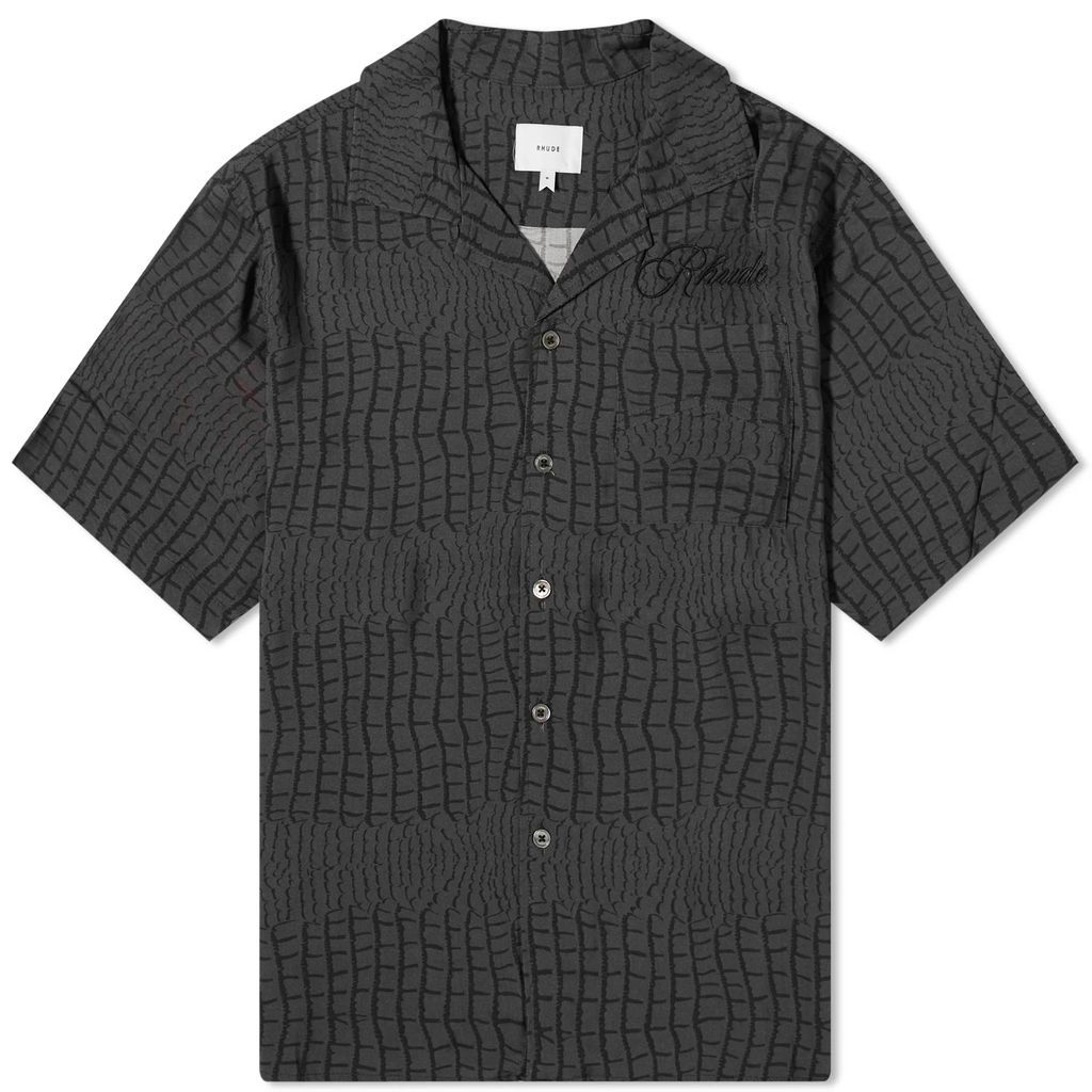 Men's Rayon Croc Print Vacation Shirt Black