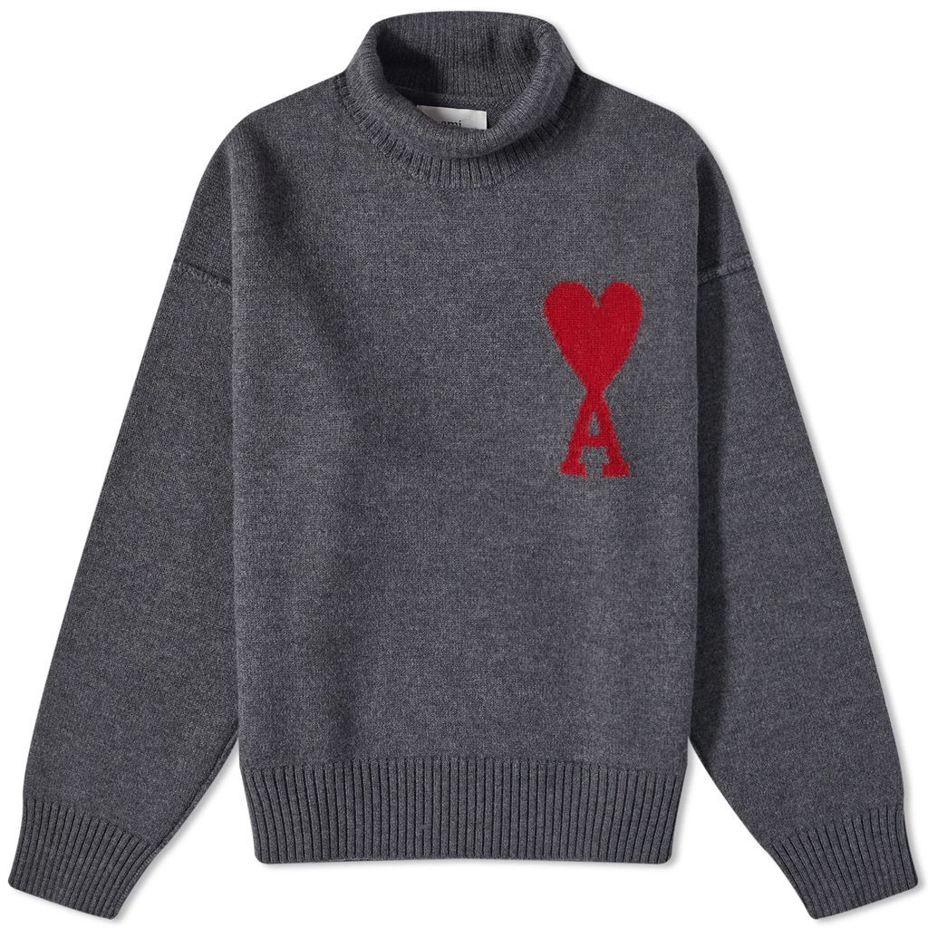 Large A Heart Roll Neck Knit Heather Grey/Red