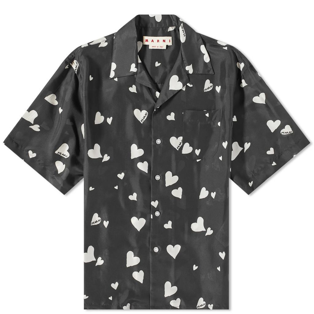 Men's Bunch of Hearts Silk Bowling Shirt Black