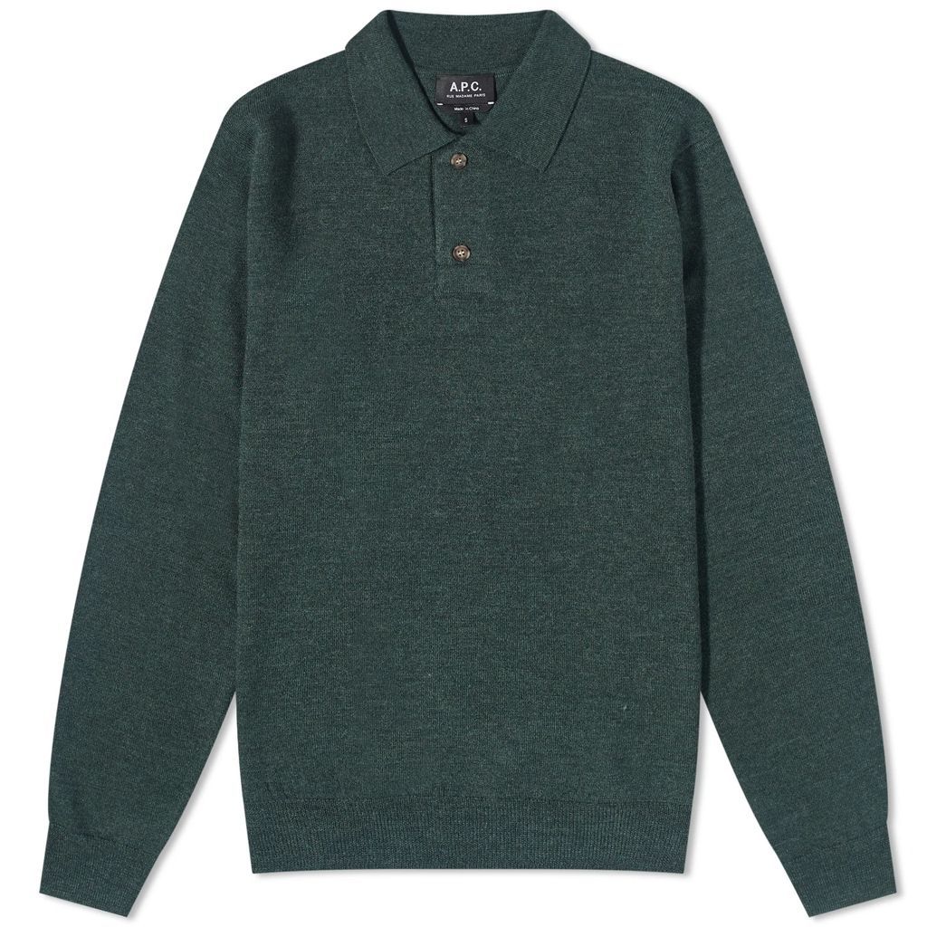 Men's Jerry Long Sleeve Knitted Polo Heathered Green