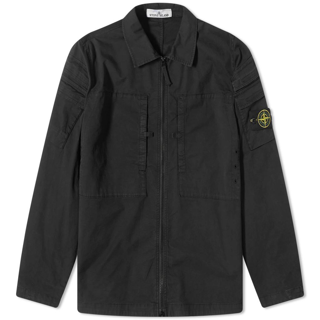 Men's Garment Dyed Pocket Detail Zip Overshirt Black