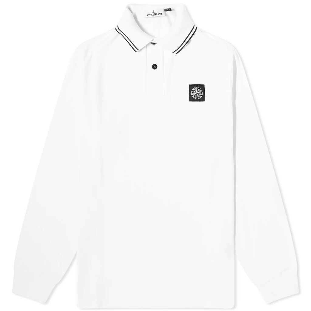 Men's Long Sleeve Patch Polo White