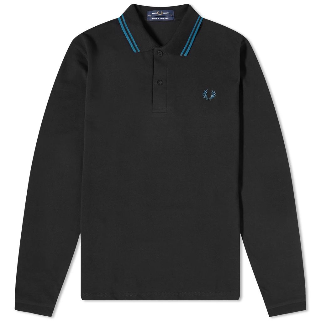 Men's Long Sleeve Twin Tipped Polo - Made in England Black/Petrol