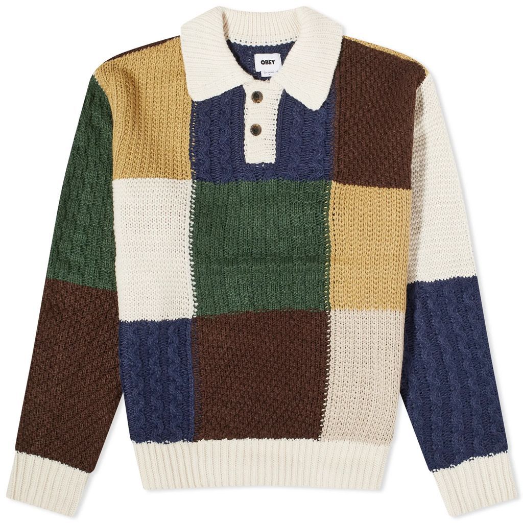 Men's Oliver Long Sleeve Patchwork Polo Unbleached Multi