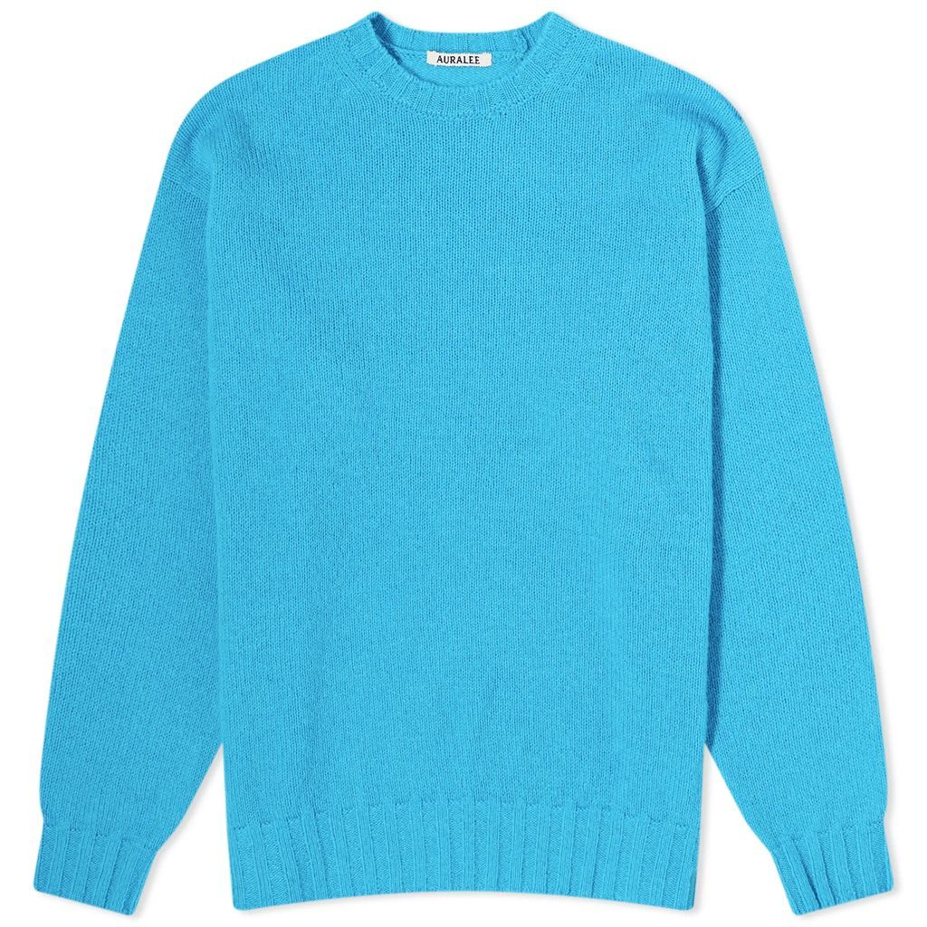 Men's Shetland Wool Cashmere Crew Knit Turquoise Blue